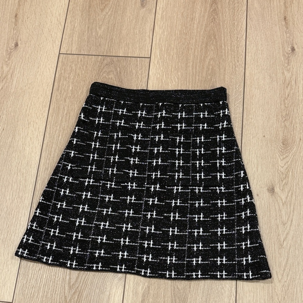 Zara Black and White Tweed A-Line Skirt
